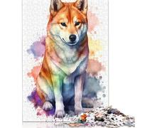 'Shiba Inu Watercolor Dog Puzzle 1000 Pièces Educa Jouet en Bois Cadeau Unique De l'art De La Décoration Jeu Éducatif Challenge Toy Adultes & Enfants des 14 Ans 1000pcs (75x50cm)