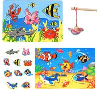 Shiba-Jeu De Pêche Magnetique, 2pcs Jouets En Bois Jeu De Pêche, Jeux Montessori, Jouets Éducatifs De Poisson En Bois, Educatif Jo[7