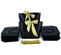 SHIBA-Lot de 12 sacs cadeaux avec poignées, sacs à dragées avec n?ud en ruban, sacs en papier noir pour anniversaire, mariage, dem[5