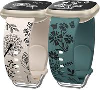 Shiba-Lot De 2 Bracelets De Montre À Motif Floral Gravé Compatibles Avec Fitbit Versa 3/Versa 4/Sense 2/Sense Pour Femme, Joli Bra[9