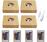 SHIBA-Lot de 4 veilleuses en bois, 16 couleurs, base de lampe USB pour cristaux, verre, résine, art, lumières LED colorées avec té[3