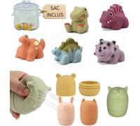 SHIBA-¿ Lot de 9 Jouets de Bain de Bebe en Silicone sans BPA, éco-Friendly, avec Animaux et Dinosaures à pulvériser, Filet de Rang[6