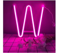 SHIBA-Panneau néon LED W \u2013 Lettre à suspendre au mur, éclairage néon rose à piles/USB, lampe artistique décorative pour chamb[4