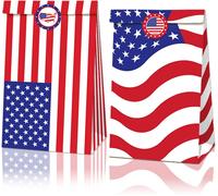 SHIBA-Paquet de 12 sacs-cadeaux de drapeau américain Sacs en papier de fête du 4 juillet pour le 4 juillet, Décoratif pour Memoria[4
