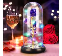 SHIBA-Rose Eternelle sous Cloche, Cadeau pour Saint Valentin, Rose Belle et La Bete, Rose en Verre Fleur Eternelle Rose Dôme en Ve[7