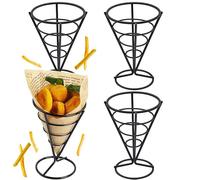 Shibida Présentoir de Frites Stand, 4PCS Cornet frite Porte-Frites Porte Cornet de Frites Présentoir de Frites Stand Support de Frites en Métal Cornet à Frites Conique Robuste Support Noir
