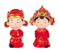 SHIDOW Lot de 2 statues chinoises traditionnelles de mariage - Décoration de gâteau - Cadeau de Saint-Valentin - Rouge