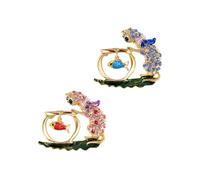 SHIDXIB Lot de 2 adorables broches en forme de chat rouge et bleu mangeant un poisson avec strass étincelants pour femmes, broche pour vêtements, broches accessoires, métal, métal