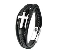 SHIEAGLELD Bracelet Croix Homme, Bracelet en Cuir Homme, Bracelets Homme, Cuir Tressé Homme avec Fermoir Aimanté Acier Inoxydable, Coffret Bijoux Exclusif, Idée Cadeaux Saint Valentin Noël