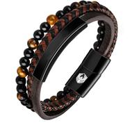 SHIEAGLELD Bracelet Homme Cuir Bracelets pour Homme avec Magnetique Boucle en Acier Inoxydable et Boîte à Bijoux Bracelet Exclusive pour l'idée de Cadeaux pour Hommes, Marron et Noir 20.5CM