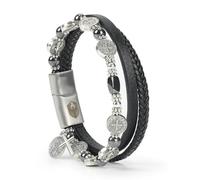 SHIEAGLELD Bracelet Homme en Cuir avec Médaille Saint Benoît - Bracelet Cuir Homme Catholique, Cadeau Religieux pour Bénédiction (Bracelets pour Homme, Fait Main, Boîte Cadeau)