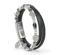 SHIEAGLELD Bracelet Homme en Cuir, Bracelet Catholique avec Croix Médaille et St Benoît pour Homme, Bracelets en Œil De Tigre, Cadeau Spirituel pour Père Petit ami Frère, Noir 20CM