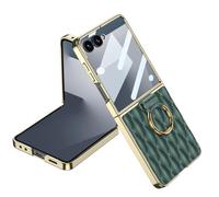 SHIEID Coque Galaxy Z Flip 7 avec anneau de support - Luxe Diamant Matelassé Cuir Cadre Galvanoplastie Or Soft Touch Housse de Protection pour Samsung Galaxy Z Flip 7, Vert Forêt
