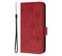 SHIEID Coque pour OnePlus Nord N10 5G Portefeuille Étui, Fleurs Rétro Pattern Design Coque PU Cuir Flip Housse Cover Case Wallet pour OnePlus Nord N10 5G, Rouge