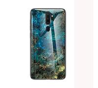 SHIEID Coque pour Oppo A9 2020,Marbre Verre trempé Ultra Fine Silicone Housse Original Étui de Protection en Souple Doux TPU Gel Bumper pour Oppo A9 2020 (Bleu)