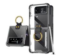SHIEID Coque Samsung Galaxy Z Flip 3 Coque Galaxy Z Flip 3 avec anneau et stylet capacitif pour Samsung Galaxy Z Flip 3 5G Noir vif