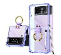 SHIEID Coque Samsung Galaxy Z Flip 3 Coque Galaxy Z Flip 3 avec anneau et stylet capacitif pour Samsung Galaxy Z Flip 3 5G Lavande