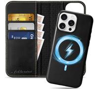 Shieldon Coque Détachable pour iPhone 16 Pro Max 5G, Etui Cuir Véritable Portefeuille 2 en 1 Housse Anti-Choc Folio Magnetique [RFID Blocage] pour iPhone 16 Pro Max (6,9 Pouces 2024) - Noir Rétro