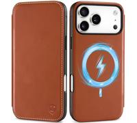 Shieldon Coque Fine Cuir Véritable pour iPhone 17 Pro Max 6,9 Pouces 5G 2025, Etui Portefeuille Housse Mince [RFID Blocage] [Rangements Cartes] Folio Magnétique Case Slim - Brun Rétro