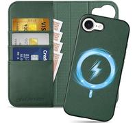 Shieldon Coque Portefeuille pour iPhone 17e/iPhone 16e 6.1", Housse Cuir Véritable Amovible Magnétique [Chargement sans Fil][Blocage RFID][Béquille] Wallet Case pour iPhone 16e/17e 2026 - Chêne Vert