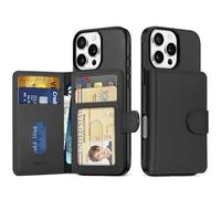 Shieldon Coque pour iPhone 16 Pro 6,3", Portefeuille Cuir Véritable Non Détachable avec Blocage RFID, Fentes pour Cartes, Leather Wallet Case Compatible avec iPhone 16 Pro 5G 2024 - Nappa Noir