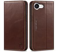 Shieldon Coque pour iPhone 17e & iPhone 16e 5G, Étui Portefeuille en Cuir Véritable [Fermeture Magnétique][Blocage RFID] Housse de Téléphone avec Béquille pour iPhone 17e/16e 6.1" 2026 - Café Rétro