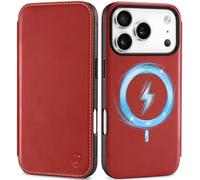 Shieldon Etui Mince Cuir Véritable pour iPhone 17 Pro 6,3 Pouces 5G 2025, [RFID Blocage] Coque Fine Folio Housse [Recharge sans Fil] Fente pour Carte Antichoc Case - Rouge Rétro