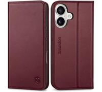 Shieldon Etui Portefeuille en Cuir Véritable pour iPhone 17 6.3", Bordeaux | Coque RFID Blocage, Rangements Cartes, Anti-Choc, Fonction Support, Housse Intégrale Protection, Magnétique, 5G 2025