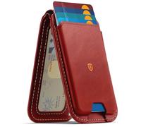 Shieldon Portefeuille Cuir Véritable pour MagSafe Wallet, Rouge Rétro | Support Réglable, RFID Blocage, Maintien 6 Cartes, Leather Porte-carte Adhésif pour iPhone Série 18/17/16/15/14/13/12