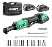 SHIELDPRO Ensemble de clés à cliquet sans fil 20 V, kit de cliquet électrique de 9,5 mm, 400 tr/min, 11,4 m, cliquet de batterie sans balais avec lumière LED, vert