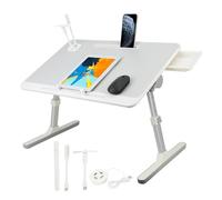 Shienfir Bureau pliable pour ordinateur portable, plateau de petit-déjeuner, table de lit réglable pour ordinateur portable avec hauteur et angles, table pliable avec tiroir de rangement pour manger,