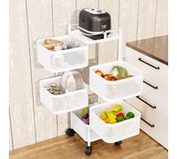 Shienfir Chariot de cuisine rotatif à 5 niveaux - Blanc - Style moderne - Cadre et matériau en acier au carbone - 29 cm x 90 cm