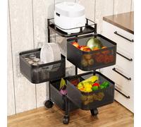 Shienfir Chariot de rangement de cuisine carré pivotant à 5 niveaux, panier rotatif circulaire, chariot à fruits, panier à fruits avec couvercle supérieur pour cuisine, salon, noir, 4 l