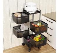 Shienfir Chariot de rangement de cuisine, étagère de cuisine carrée pivotante, panier rotatif circulaire à 5 niveaux, chariot de cuisine, panier à fruits avec couvercle supérieur pour cuisine, salon,