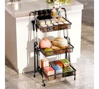 Shienfir Étagère à légumes de cuisine à 3 niveaux, chariot de rangement à roulettes à 360°, chariot de rangement, panier à fruits en maille métallique, paniers de rangement pour légumes et fruits