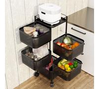 Shienfir Étagère à légumes de cuisine à 5 niveaux, chariot de rangement à roulettes à 360°, chariot de rangement, panier à fruits en maille métallique, paniers de rangement pour légumes et fruits