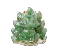 Shienfir Figurine de renard de bureau en faux cristal - Pierre naturelle - Renard à neuf queues sculpté à la main - Animal assis coloré pour la maison et le bureau - Vert