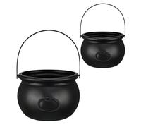 Shienfir Lot de 2 grands chaudrons en plastique pour Halloween, lot de 2 seaux à bonbons, sorcière, bouilloire, conteneur à collation, costumade noir