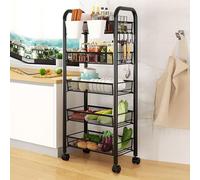 Shienfir Panier de rangement à fruits et légumes, panier de rangement empilable en maille métallique avec roulettes, 2 boîtes suspendues, chariot de rangement de fruits et légumes, bacs de rangement