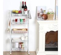 Shienfir Panier de rangement empilable en maille métallique à 5 niveaux avec roulettes, 2 boîtes suspendues, chariot de rangement pour fruits et légumes, bacs de rangement pour cuisine, salle de bain,