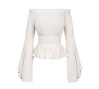 ShiFan Costume Médiéval Femme Chemise De Fete À Manches Longues Et Épaules Nues Blanc M