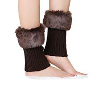 ShiFan Femme Bas Guêtre D'Hiver En Fausse Fourrure Jambières Legging Chausettes Chaud Tressé Tricot 1 Paire Brun