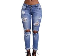 ShiFan Jean Boyfriend Femme Push Up Legging Troué Genoux Denim Pantalons Elastique Bleu Clair M
