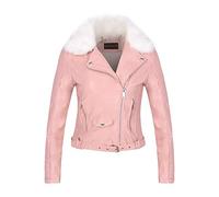 ShiFan Manteau Chaud Femme Vintage Blouson De Moto avec Col en Fausse Fourrure Et Ceinture Ajustable Pink M