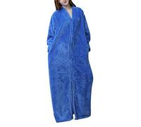 ShiFan Robe De Chambre Longue Femme Fermeture Éclair Flanelle Peignoir De Bain Chaud Doux Bleu XL
