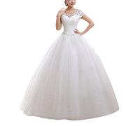 ShiFan Robe Femmes Élégante De Mariage Encolure Ronde pour Dentelle Dress Beige L