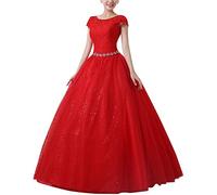 ShiFan Robe Femmes Élégante De Mariage Encolure Ronde pour Dentelle Dress Rouge S