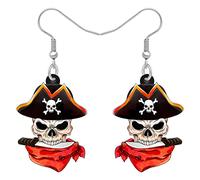 SHIGIE Boucles d'oreilles en acrylique avec tête de mort effrayante - Chapeau de pirate - Style gothique - Pour femmes et filles - Cadeau de festival, M, Acrylique, Pas de gemme