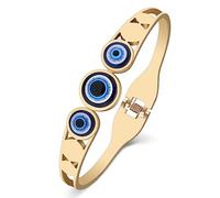 SHIGIE Bracelet manchette en acier inoxydable plaqué or 18 carats avec strass bleus et mauvais œil, Medium, Acier inoxydable, Cristal