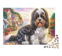 Shih Tzu 1000 Pièces Puzzle Carton, pour Passionnés, Village Vue, Concentration Mentale, Déco Int/Murale, 52x38cm